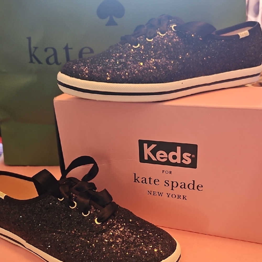 Kate Spade Ladies Glitter Sneakers - Black and Gold